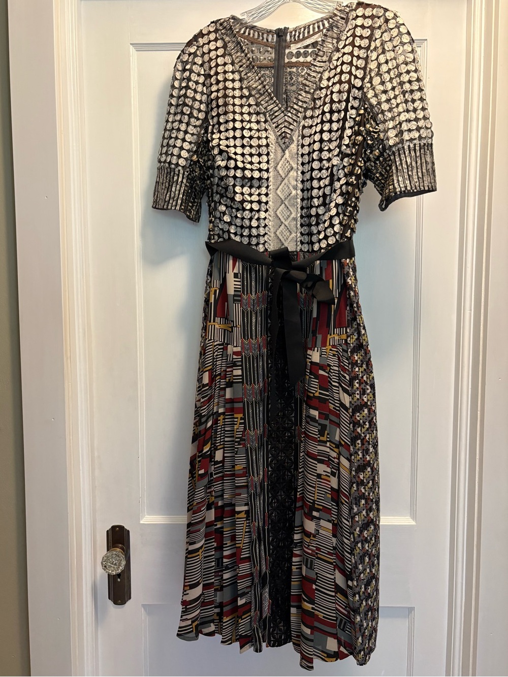 EUC Byron Lars Black and Cream mixed media Midi Dress